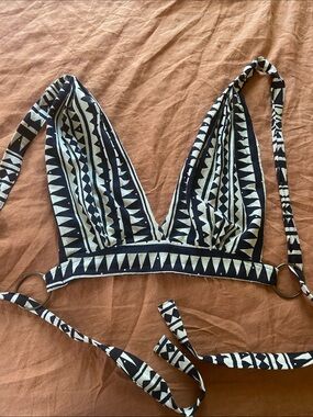 Black & Ivory linen Tribal Triangle halter top by culture with metal loops